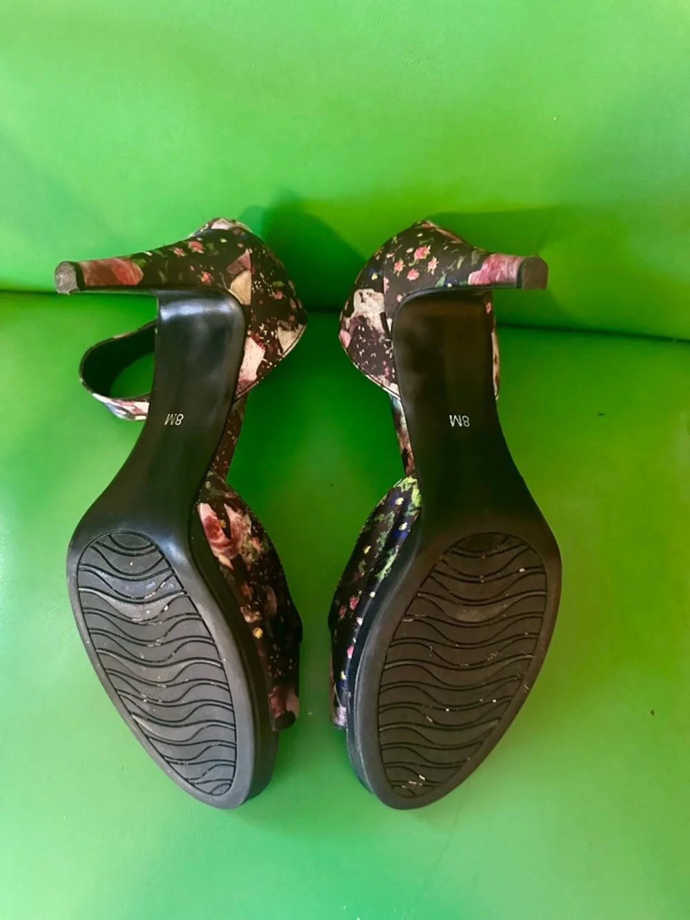 Impo Floral Ankle-Strap Mid Heel Sandals - Black with Pink Rose Print - Picture 4 of 5